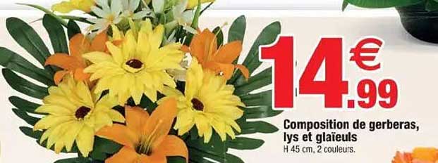 Composition de gerberas, lys et glaïeuls
