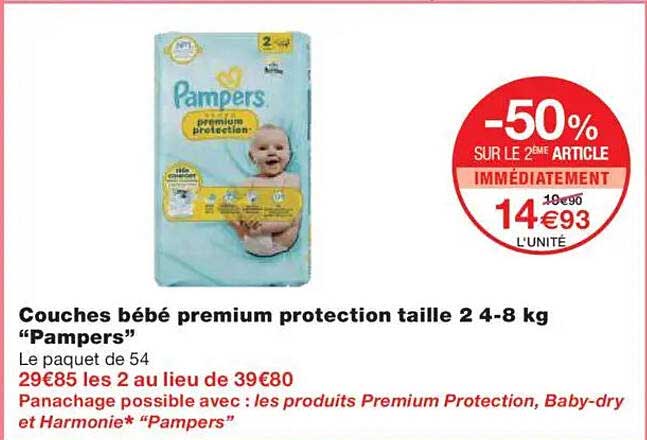 Couches bébé premium protection taille 2 4-8 kg "Pampers"