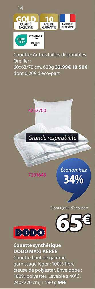Couette synthétique DODO MAXI AÉRÉE