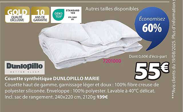 Couette synthetique DUNLOPILLO MARIE