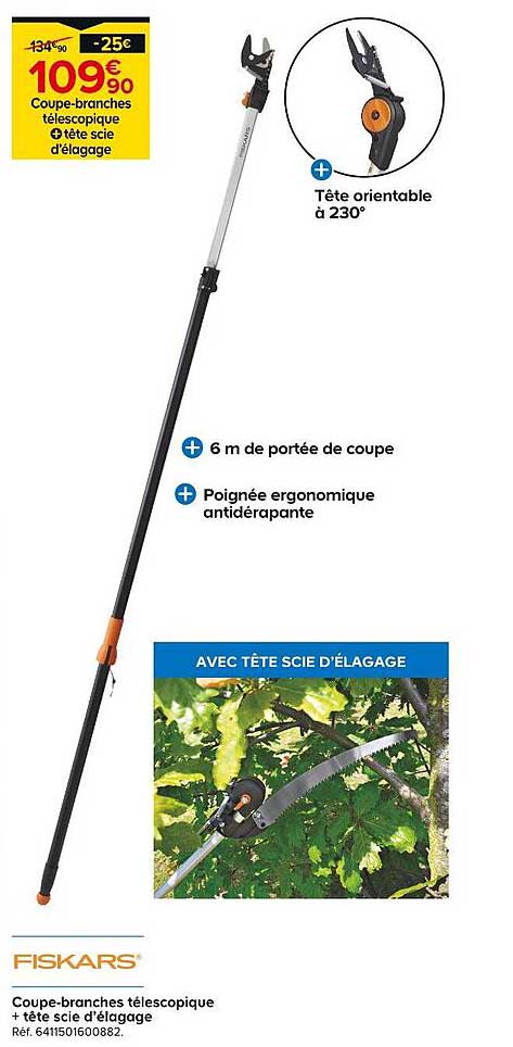 Coupe-branches télescopique + tête scie d’élagage