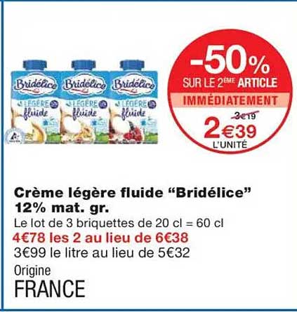 Crème légère fluide "Bridélice" 12% mat. gr.
