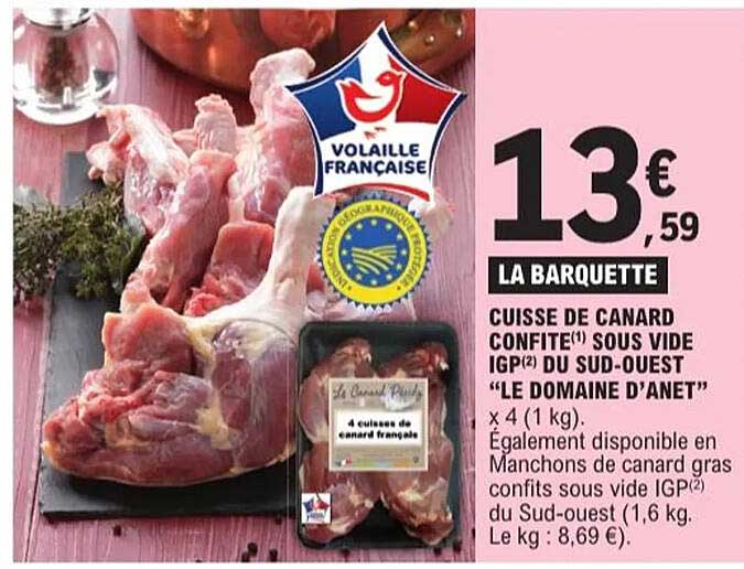 CUISSE DE CANARD CONFITE(*) SOUS VIDE IGP(2) DU SUD-OUEST "LE DOMAINE D'ANET"