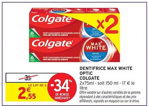 DENTIFRICE MAX WHITE OPTIC COLGATE
