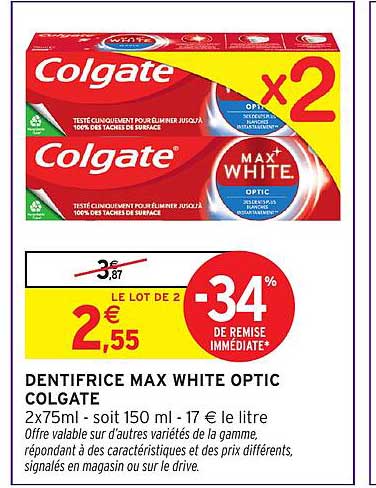 DENTIFRICE MAX WHITE OPTIC COLGATE