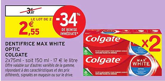 DENTIFRICE MAX WHITE OPTIC COLGATE