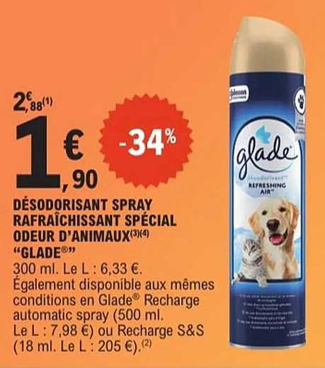 DÉSODORISANT SPRAY RAFAÎCHISSANT SPÉCIAL ODEUR D’ANIMAUX "GLADE"