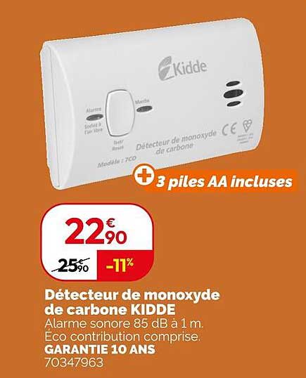 Détecteur de monoxyde de carbone KIDDE
