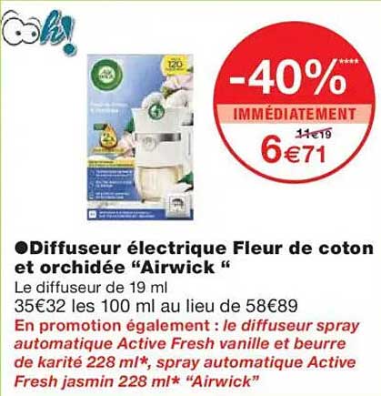 Diffuseur électrique Fleur de coton et orchidée “Airwick”