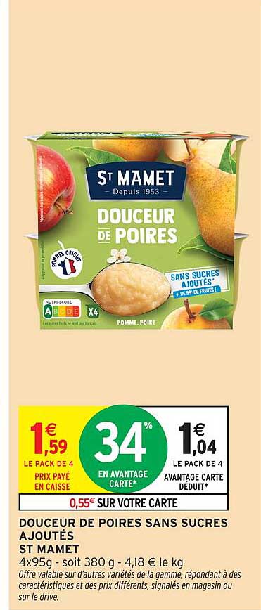 DOUCEUR DE POIRES SANS SUCRES AJOUTÉS ST MAMET