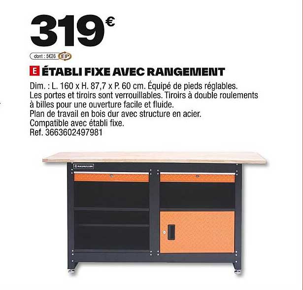ÉTABLI FIXE AVEC RANGEMENT