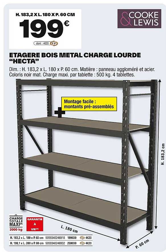 ETAGERE BOIS METAL CHARGE LOURDE “HECTA”