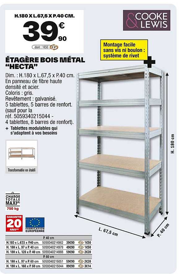 ÉTAGÈRE BOIS MÉTAL "HECTA"