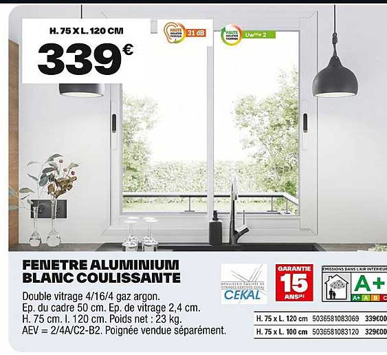FENETRE ALUMINIUM BLANC COULISSANTE