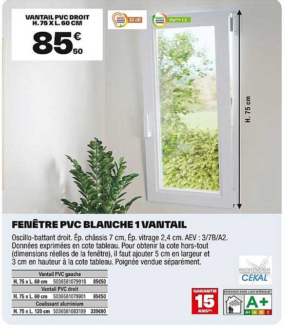 FENÊTRE PVC BLANCHE 1 VANTAIL