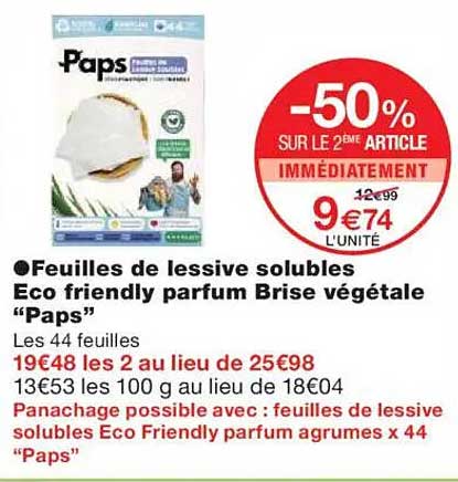 Feuilles de lessive solubles Eco friendly parfum Brise végétale “Paps”