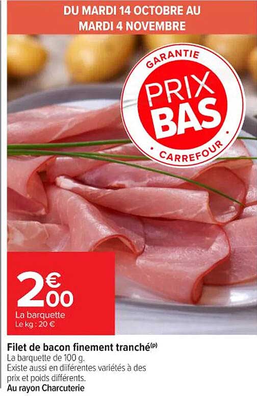 Filet de bacon finement tranché