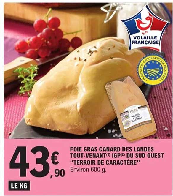 FOIE GRAS CANARD DES LANDES TOUT-VENANT(I) IGP(2) DU SUD OUEST "TERROIR DE CARACTÈRE"