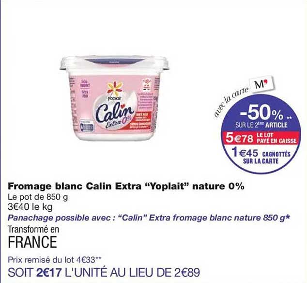 Fromage blanc Calin Extra "Yoplait" nature 0%