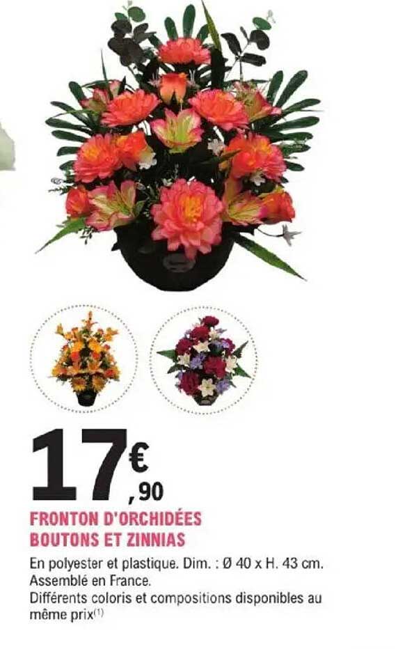FRONTON D'ORCHIDÉES BOUTONS ET ZINNIAS