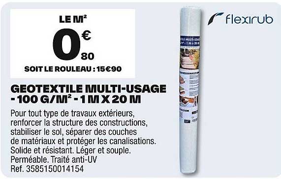 GEOTEXTILE MULTI-USAGE - 100 G/M² - 1 M X 20 M