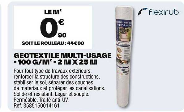 GEOTEXTILE MULTI-USAGE - 100 G/M² - 2 M X 25 M