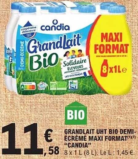 GRANDLAIT UHT BIO DEMI ÉCRÉMÉ MAXI FORMAT 8 x 1 L