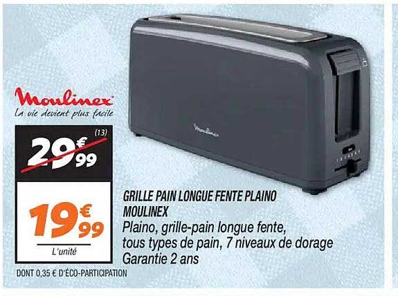GRILLE PAIN LONGUE FENTE PLAINO MOULINEX