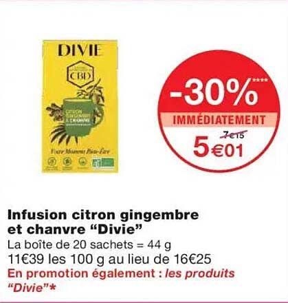 Infusion citron gingembre et chanvre "Divie"