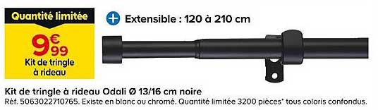 Kit de tringle à rideau Odali Ø 13/16 cm noire