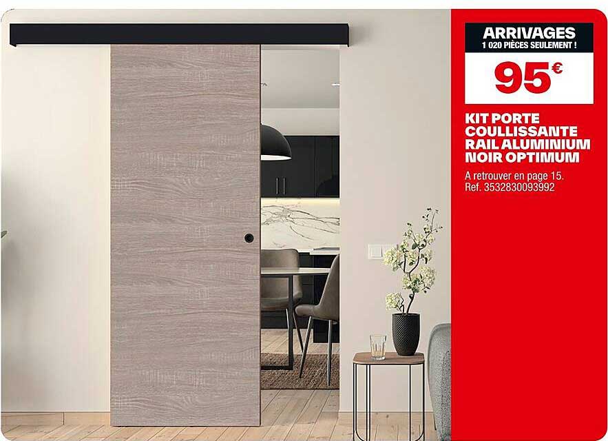 KIT PORTE COUILLISSANTE RAIL ALUMINIUM NOIR OPTIMUM