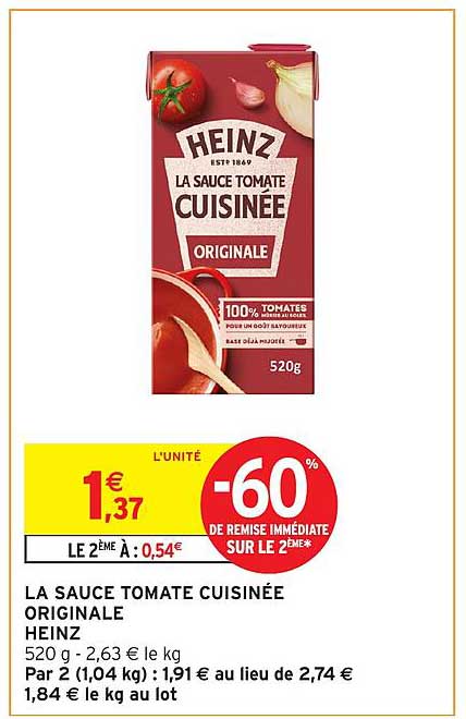 LA SAUCE TOMATE CUISINÉE ORIGINALE HEINZ