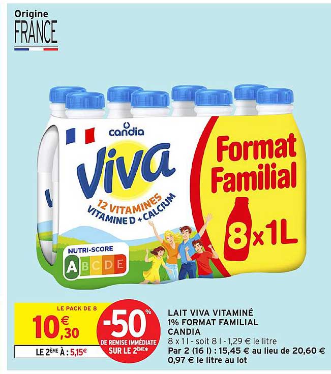 Lait Viva Vitaminé 1% Format Familial Candia