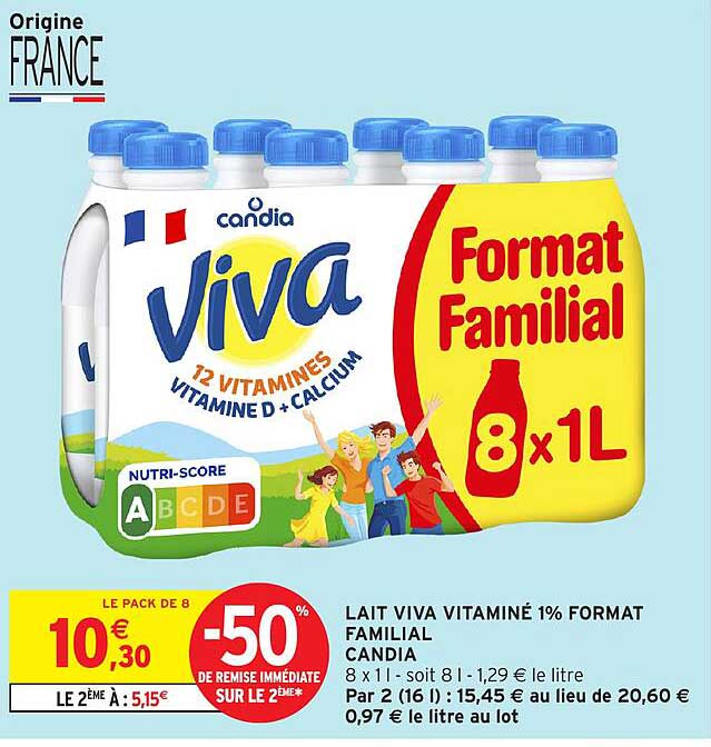 LAIT VIVA VITAMINÉ 1% FORMAT FAMILIAL CANDIA