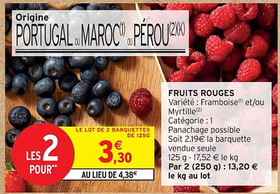 LE LOT DE 2 BARQUETTES DE FRUITS ROUGES 3€30