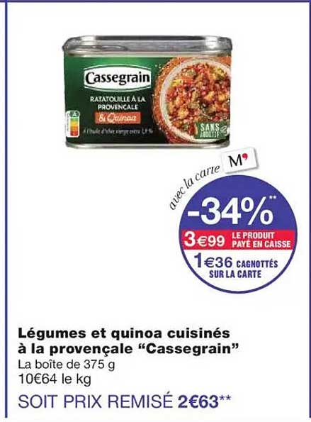Légumes et quinoa cuisinés à la provençale "Cassegrain"