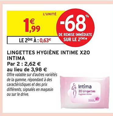 LINGETTES HYGIÈNE INTIME X20 INTIMA