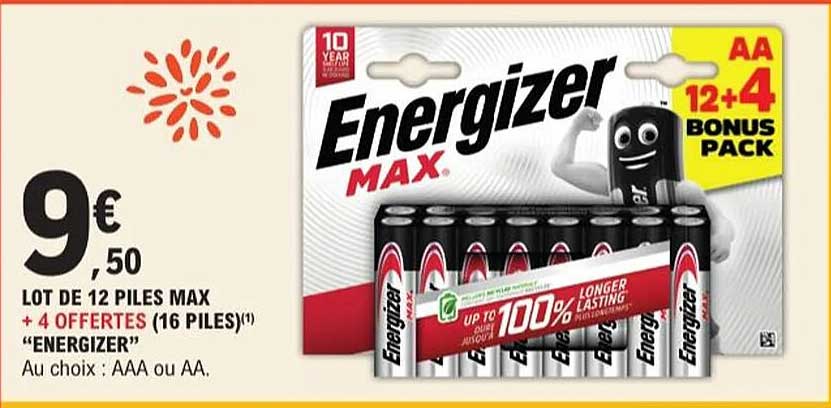 LOT DE 12 PILES MAX + 4 OFFERTES (16 PILES) "ENERGIZER"