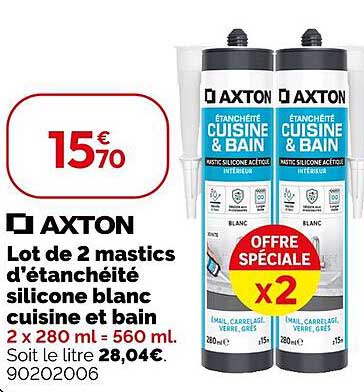Lot de 2 mastics d'étanchéité silicone blanc cuisine et bain