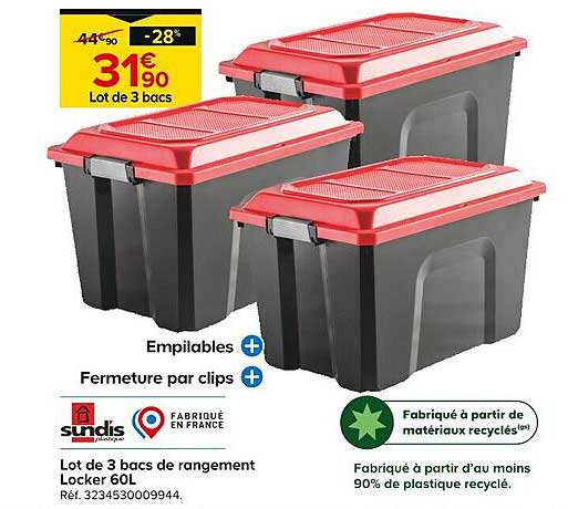 Lot de 3 bacs de rangement Locker 60L