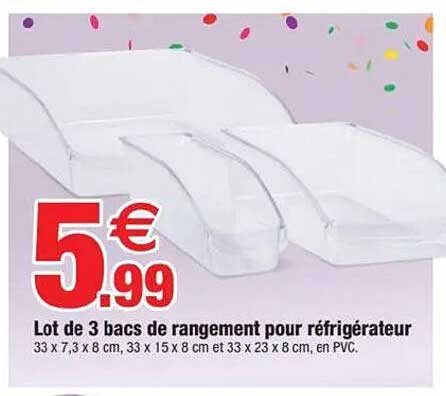 Lot de 3 bacs de rangement pour réfrigérateur
