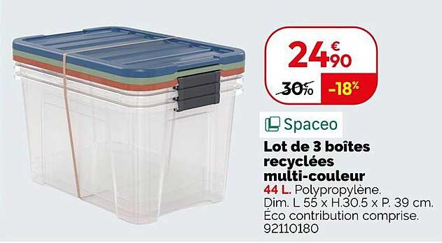 Lot de 3 boîtes recyclées multi-couleur