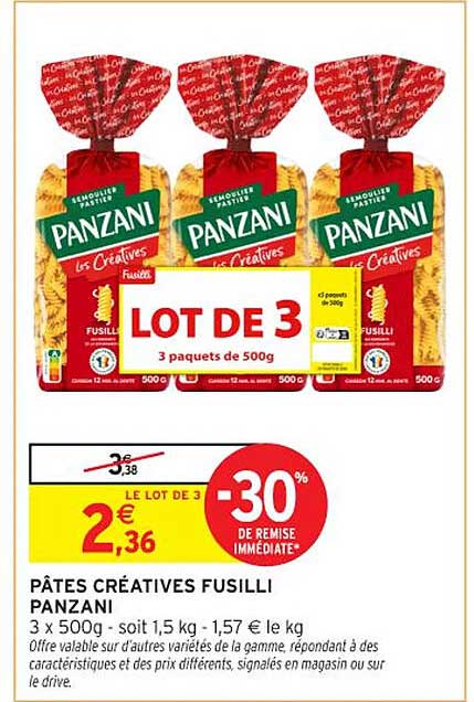LOT DE 3 PÂTES CRÉATIVES FUSILLI PANZANI