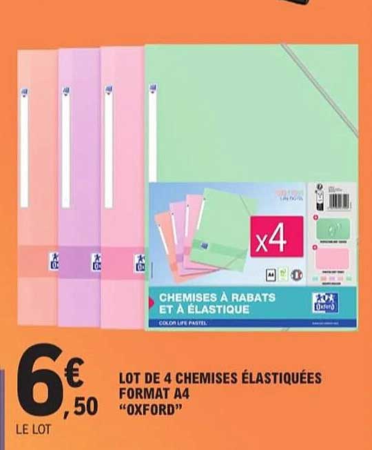 LOT DE 4 CHEMISES ÉLASTIQUÉES FORMAT A4 "OXFORD"