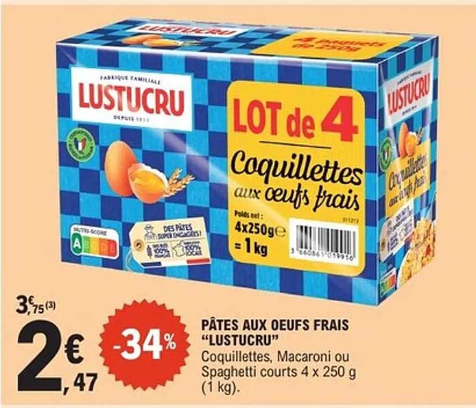 LOT de 4 Coquillettes aux œufs frais "LUSTUCRU"