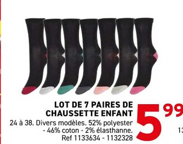 LOT DE 7 PAIRE DE CHAUSSETTE ENFANT