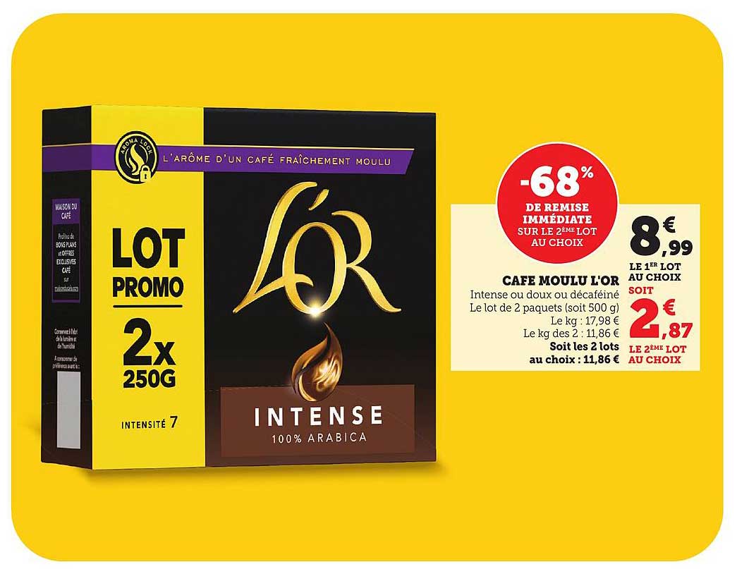 LOT PROMO 2x250G CAFÉ MOULU L'OR