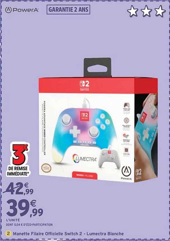Manette Filaire Officielle Switch 2 - Lumectra Blanche