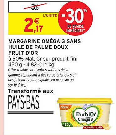 MARGARINE OMÉGA 3 SANS HUILE DE PALME DOUX FRUIT D'OR