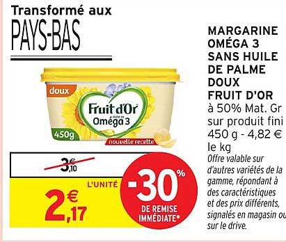MARGARINE OMÉGA 3 SANS HUILLE DE PALME DOUX FRUIT D'OR